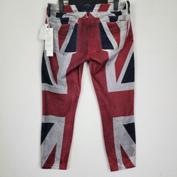 New Hudson Krista Super Skinny crop pants British flag print red blue white - Picture 6 of 10